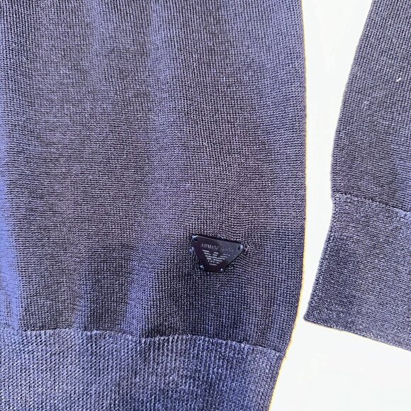ARMANI Jeans Dark Blue V-Neck Long Sleeve Wool Blend Knit Sweater Men's 3XL - Picture 3 of 8